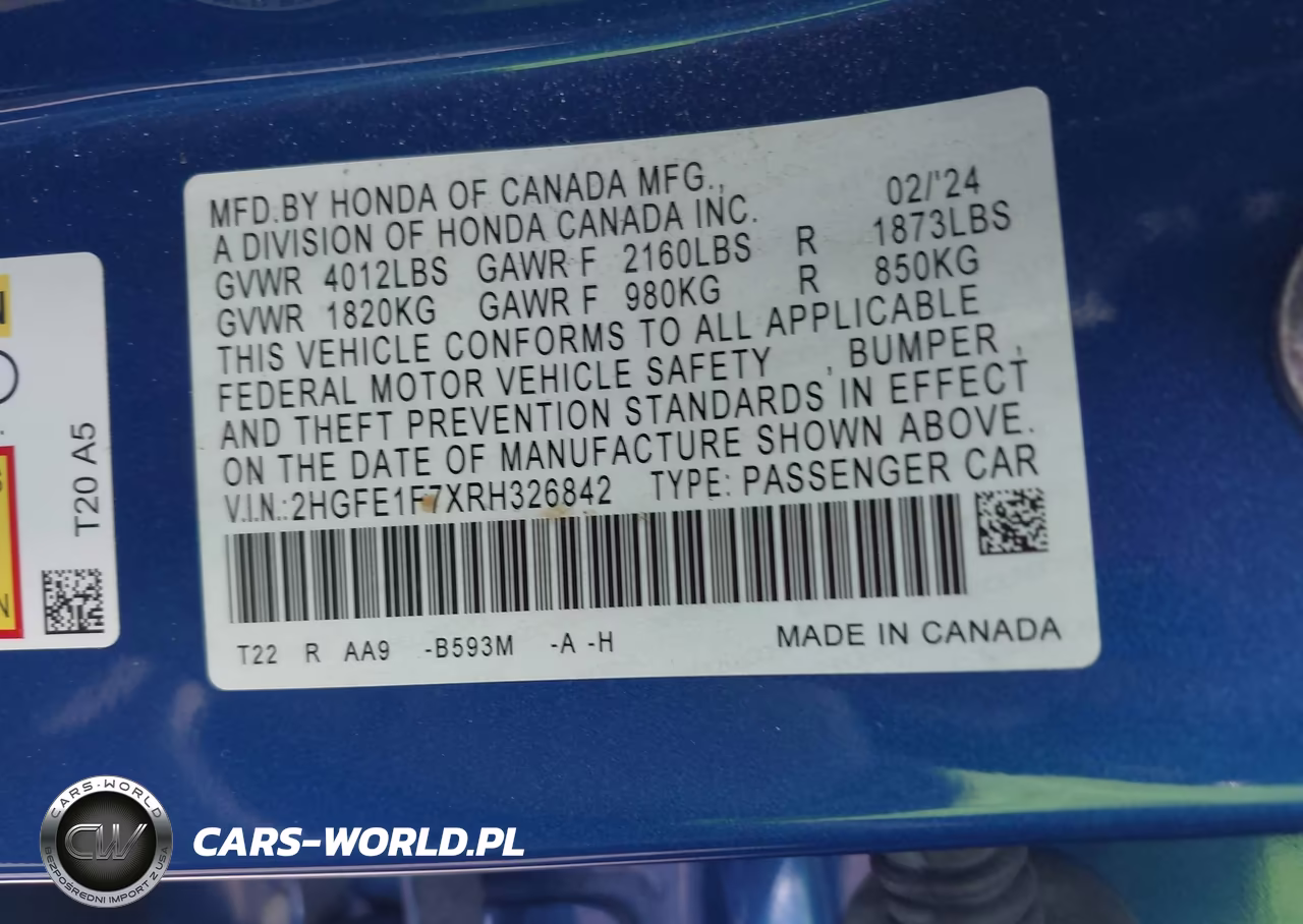 2024 Honda Civic Ex VIN:2HGFE1F7XRH326842 - 9