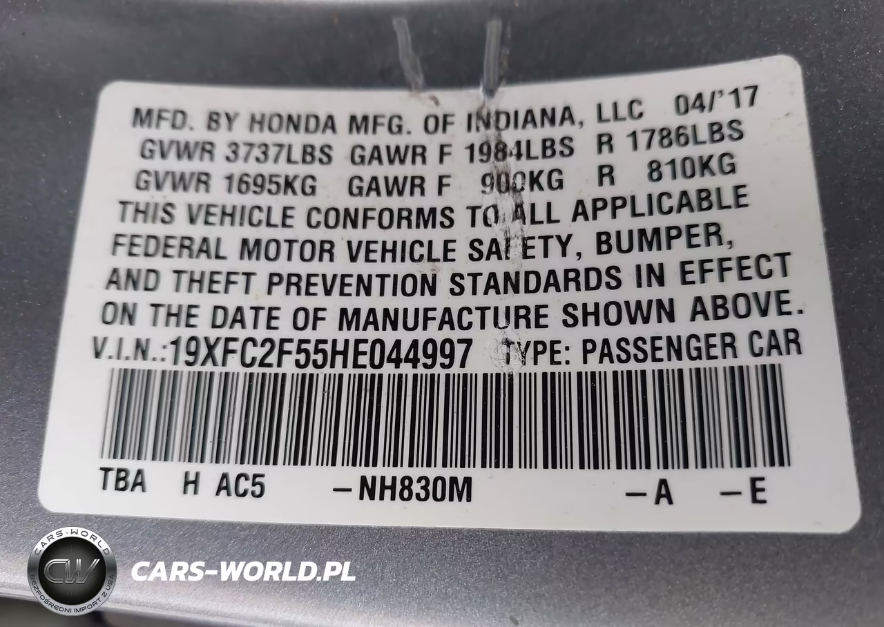 2017 Honda Civic Lx VIN:19XFC2F55HE044997 - 9
