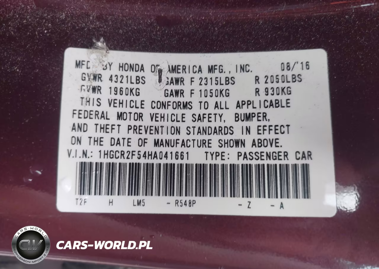 2017 Honda Accord Sport VIN:1HGCR2F54HA041661 - 9
