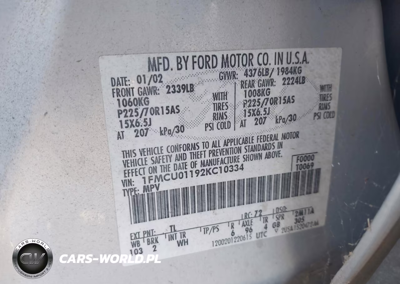 2002 Ford Escape Xls VIN:1FMCU01192KC10334 - 9