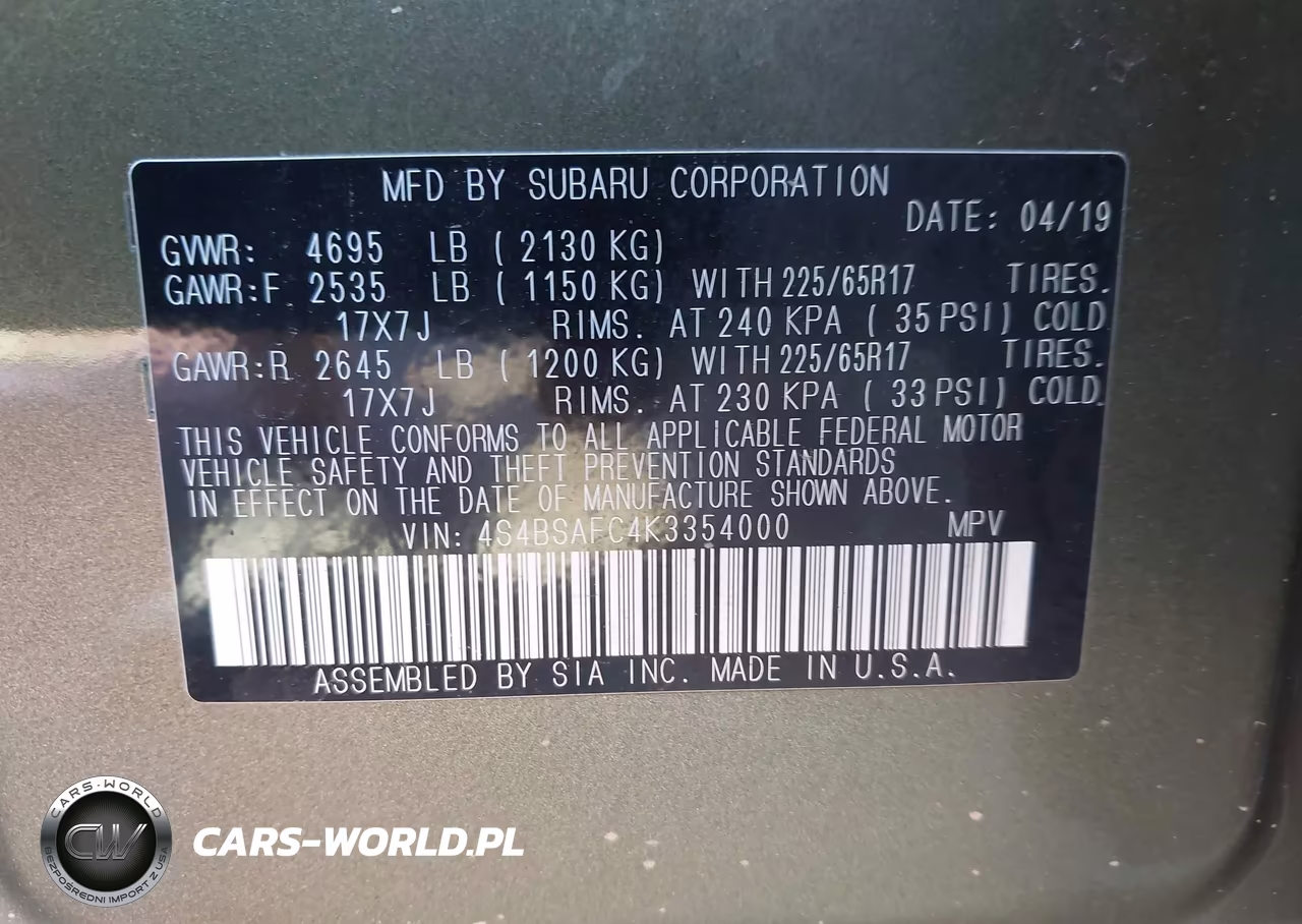 2019 Subaru Outback 2.5I Premium VIN:4S4BSAFC4K3354000 - 9