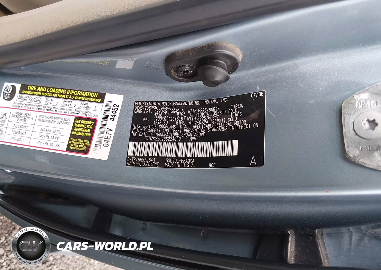 2008 Toyota Sienna Xle VIN:5TDZK22C28S224819 - 9