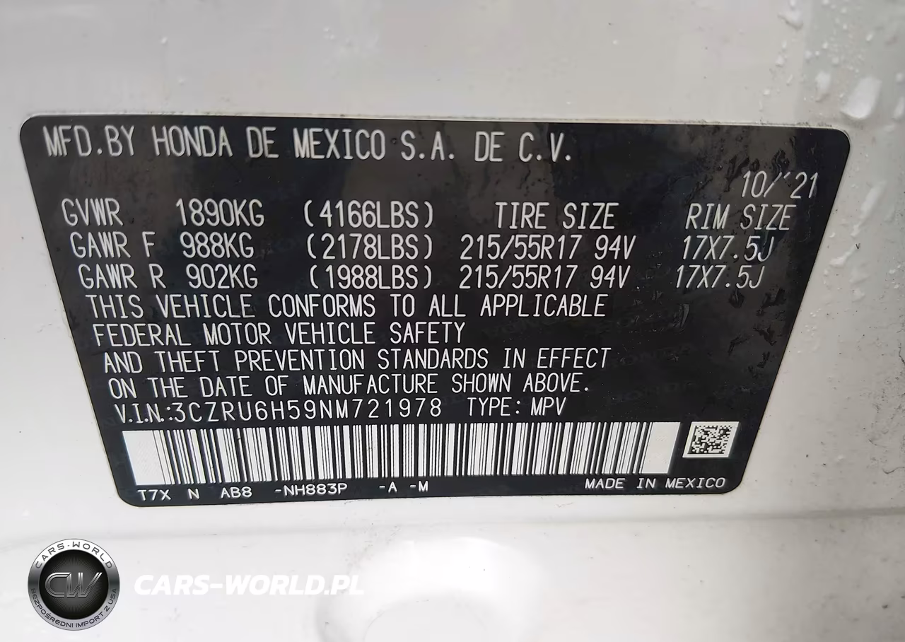 2022 Honda Hr-V Awd Ex VIN:3CZRU6H59NM721978 - 9