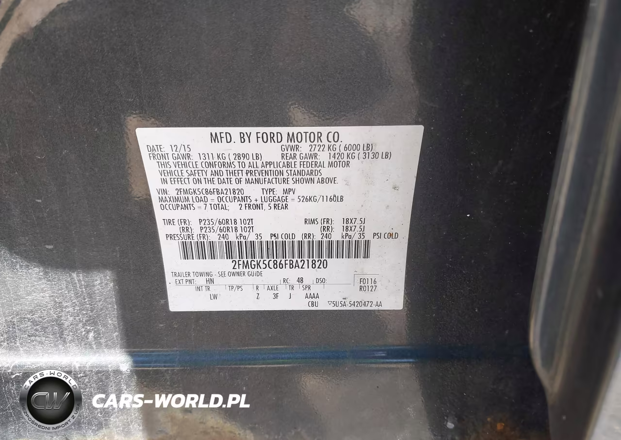 2015 Ford Flex Sel VIN:2FMGK5C86FBA21820 - 9
