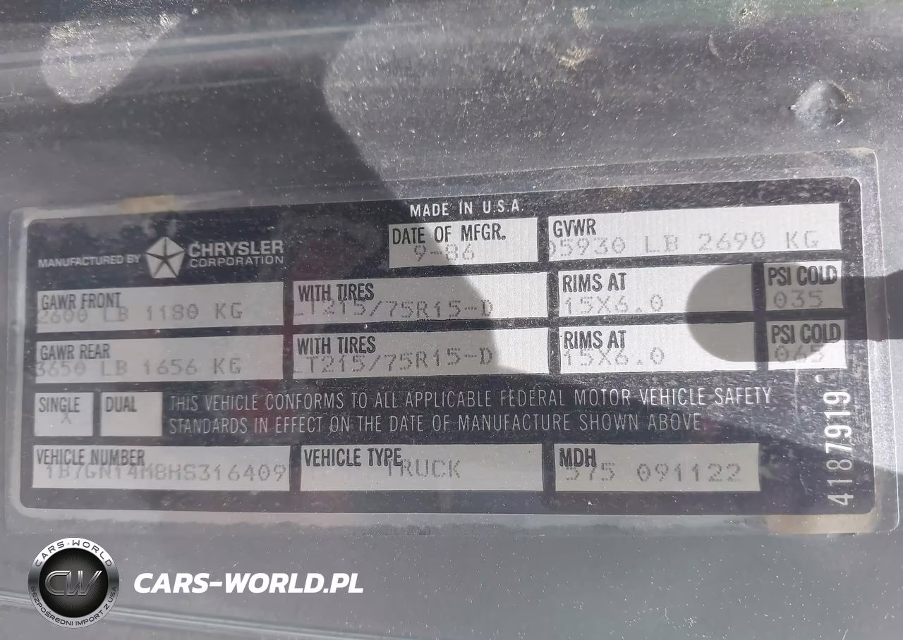 1987 Dodge Dakota VIN:1B7GN14M8HS316409 - 9