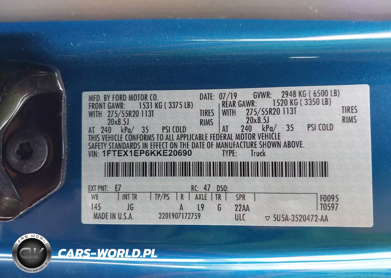 2019 Ford F-150 Xl VIN:1FTEX1EP6KKE20690 - 9