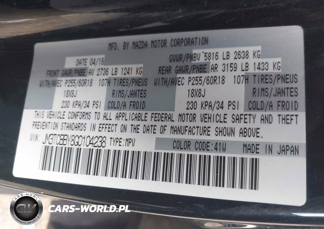2016 Mazda Cx-9 Sport VIN:JM3TCBBY8G0104238 - 9