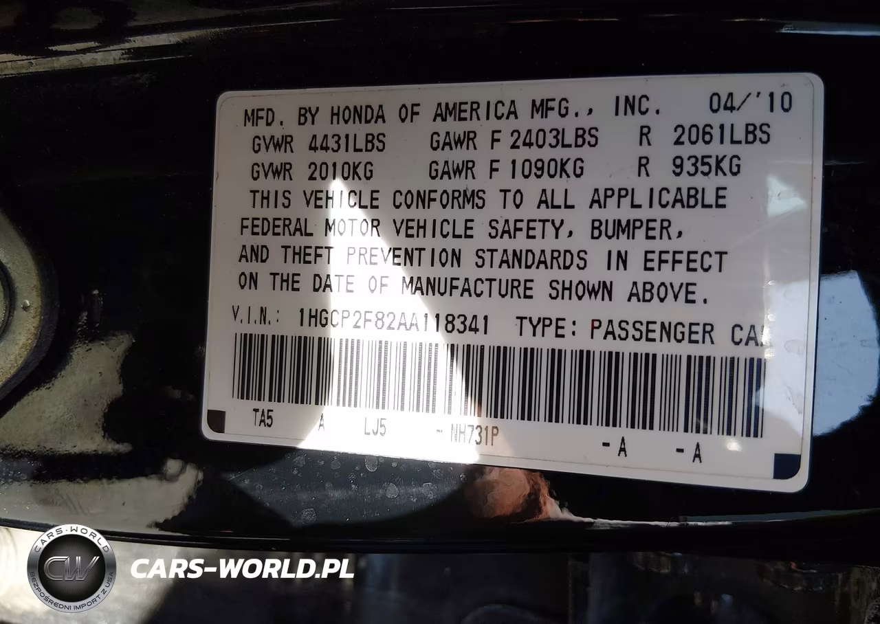 2010 Honda Accord 2.4 Ex-L VIN:1HGCP2F82AA118341 - 9