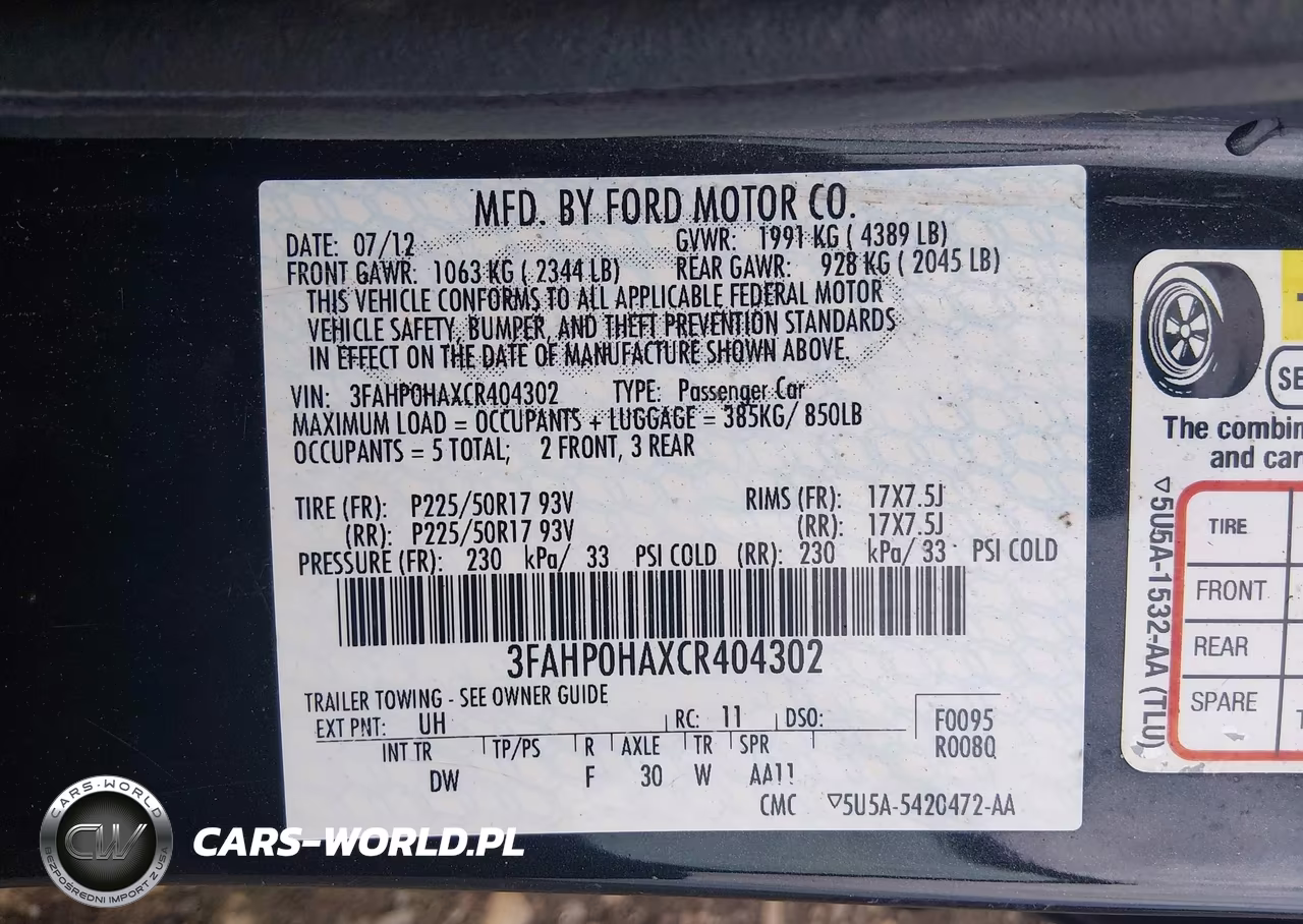 2012 Ford Fusion Se VIN:3FAHP0HAXCR404302 - 9