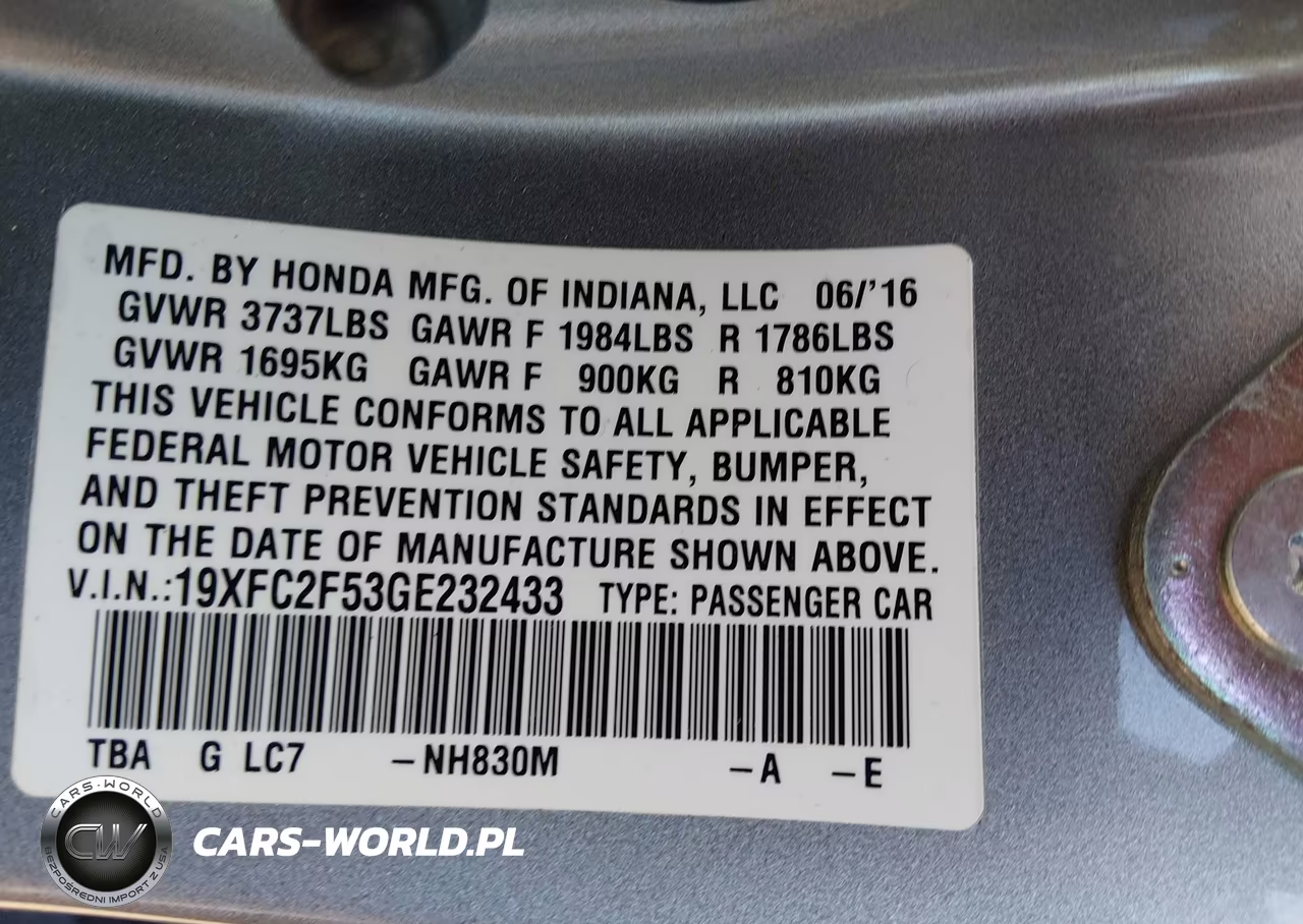 2016 Honda Civic Lx VIN:19XFC2F53GE232433 - 9