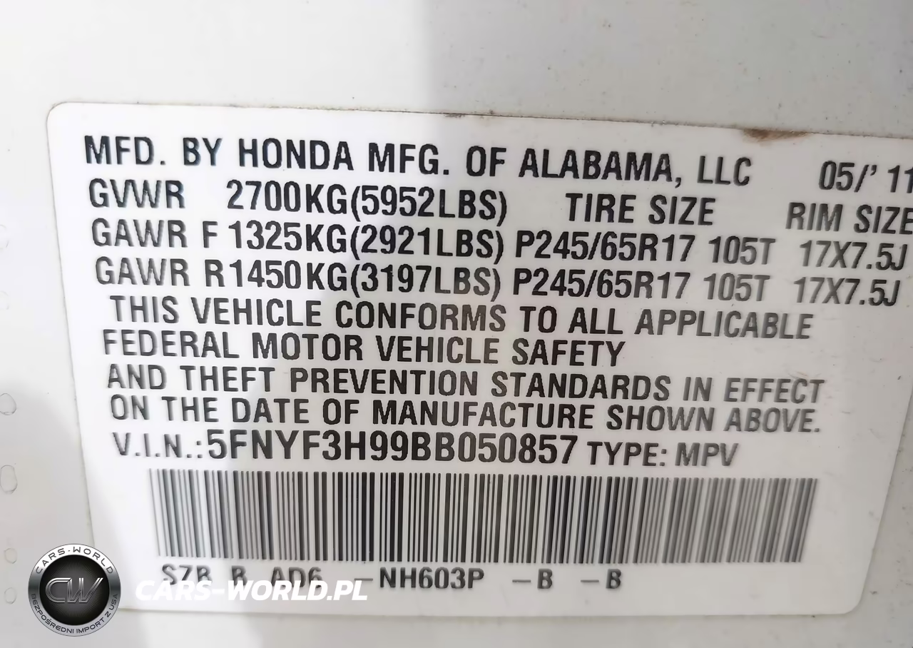 2011 Honda Pilot Touring VIN:5FNYF3H99BB050857 - 9