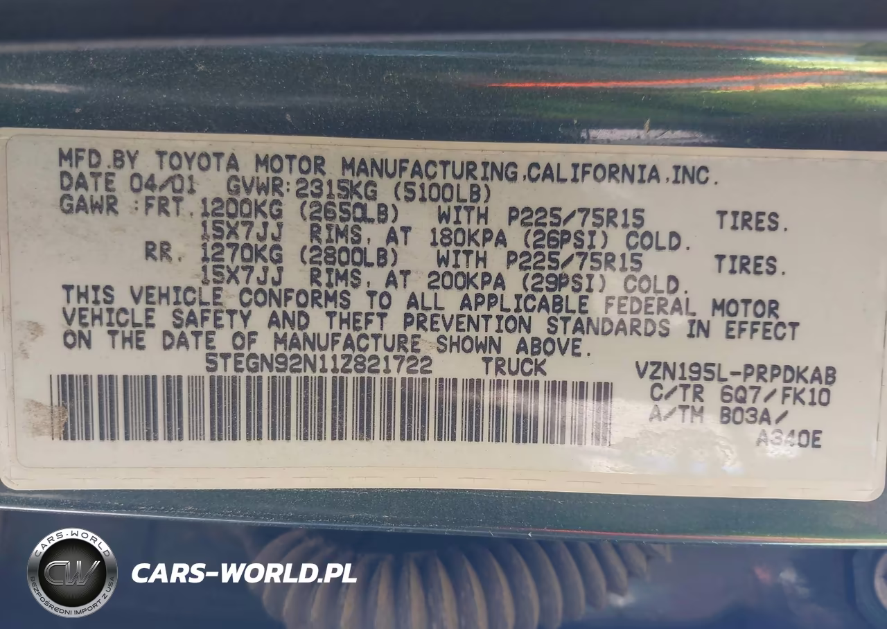 2001 Toyota Tacoma Prerunner V6 VIN:5TEGN92N11Z821722 - 9