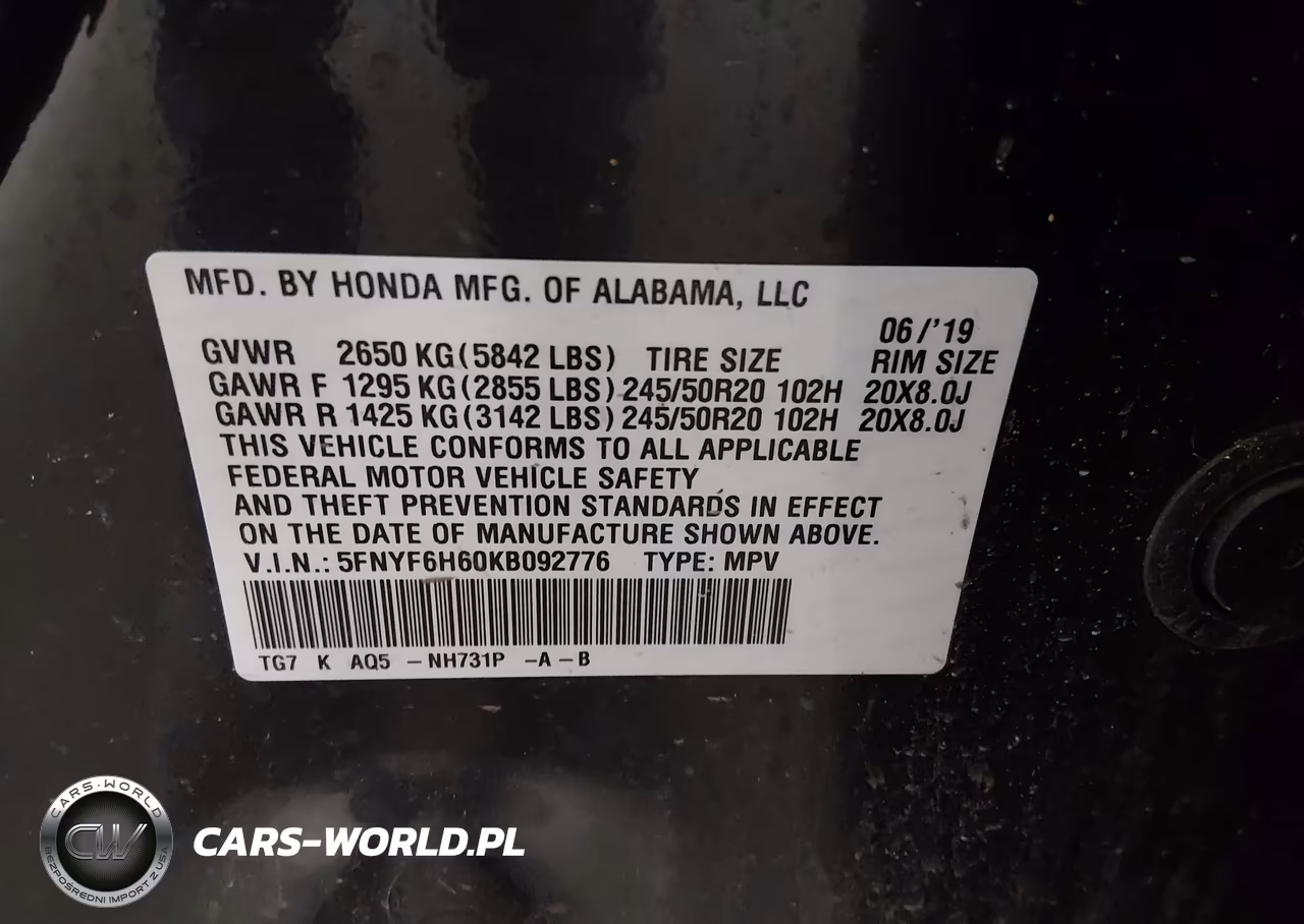 2019 Honda Pilot Touring VIN:5FNYF6H60KB092776 - 9