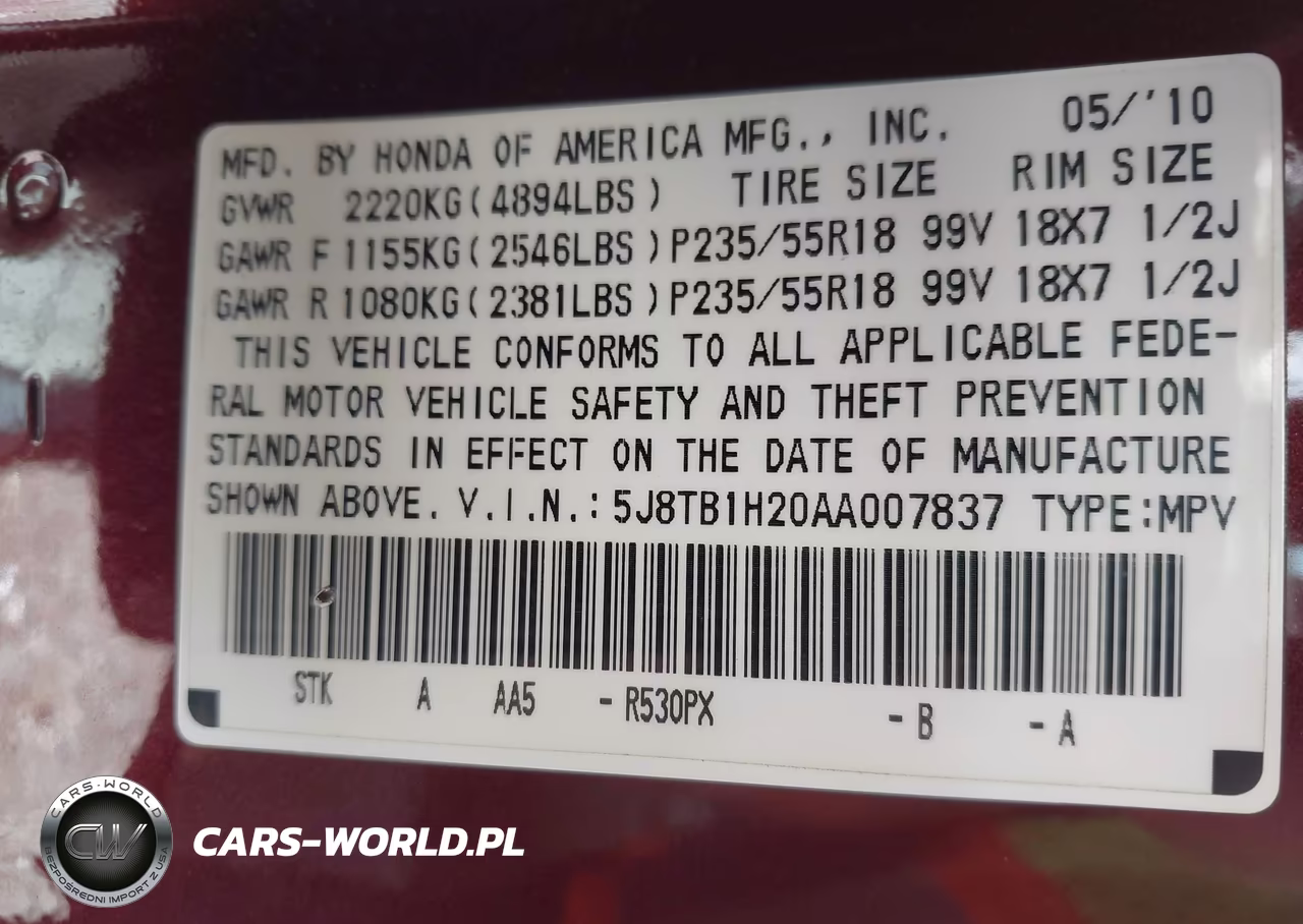 2010 Acura Rdx VIN:5J8TB1H20AA007837 - 9