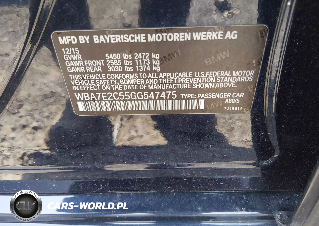 2016 BMW 740I VIN:WBA7E2C55GG547475 - 9