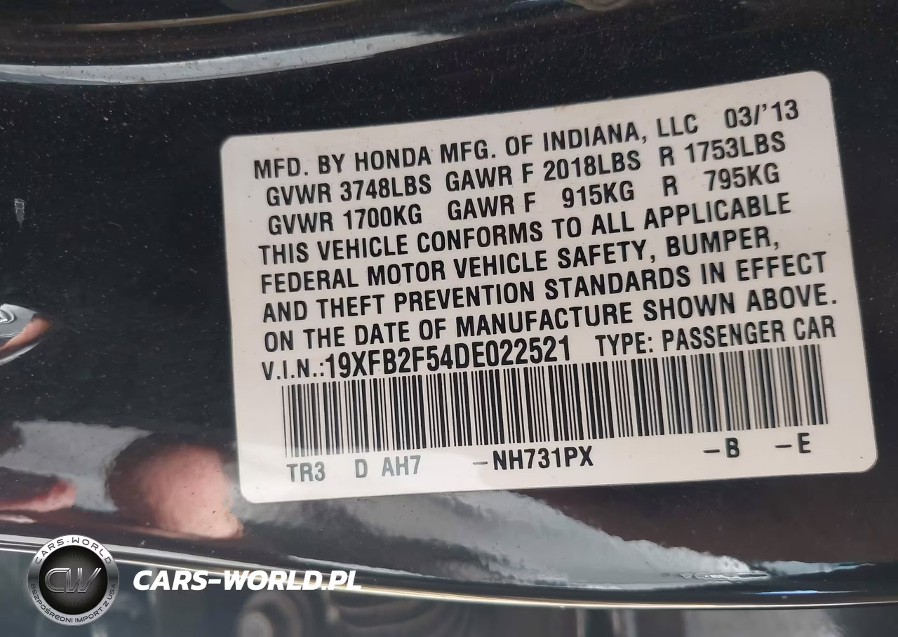2013 Honda Civic Lx VIN:19XFB2F54DE022521 - 9