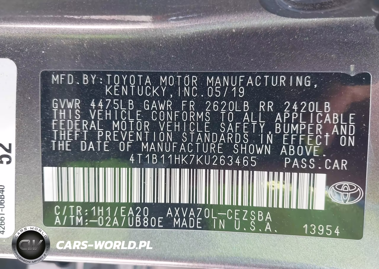 2019 Toyota Camry Se VIN:4T1B11HK7KU263465 - 9