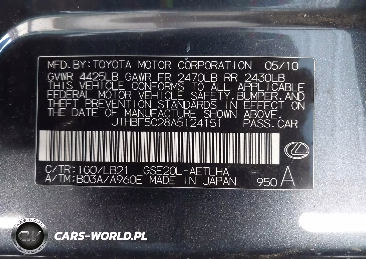 2010 Lexus Is 250 VIN:JTHBF5C28A5124151 - 9