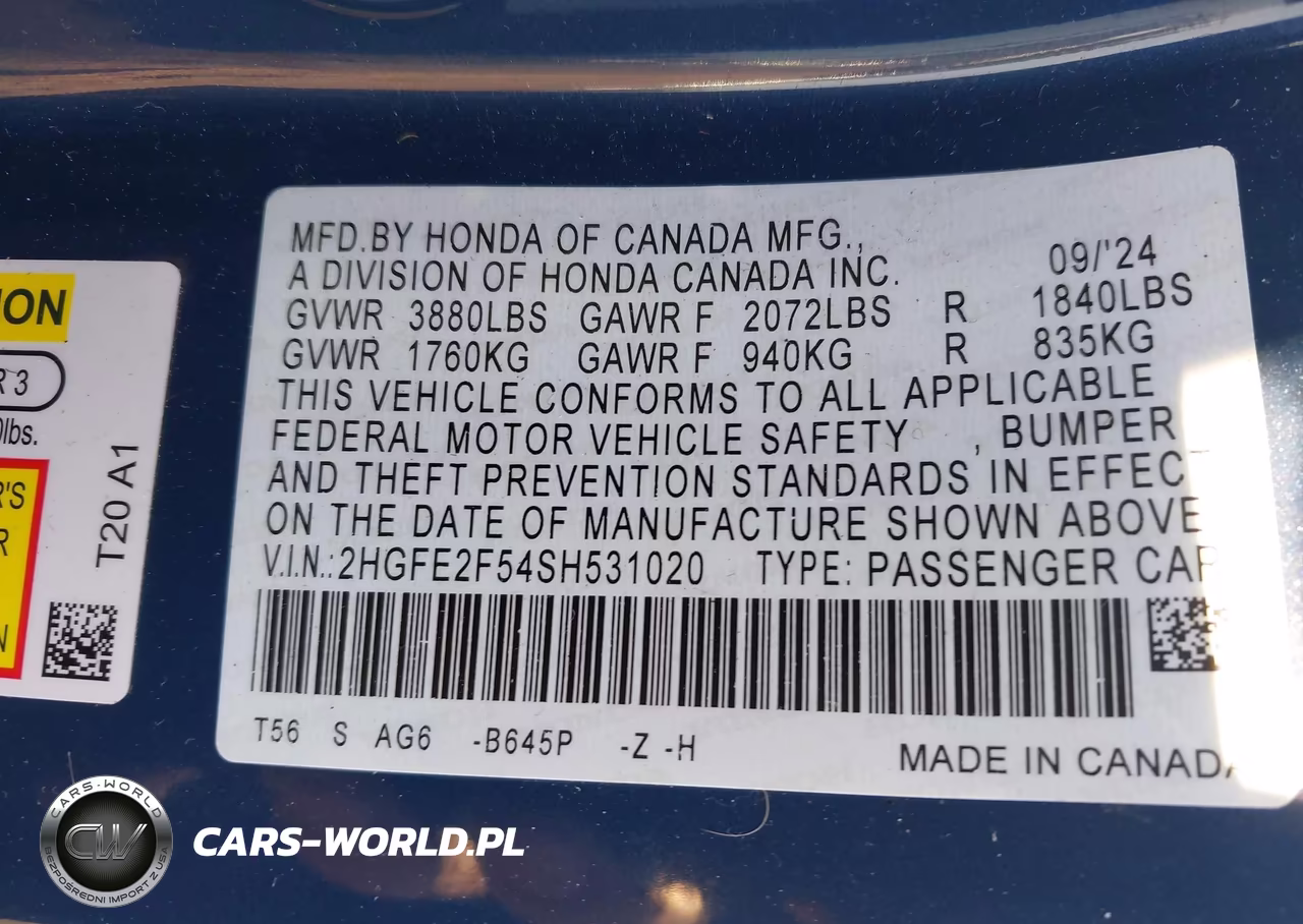 2025 Honda Civic Sport VIN:2HGFE2F54SH531020 - 9