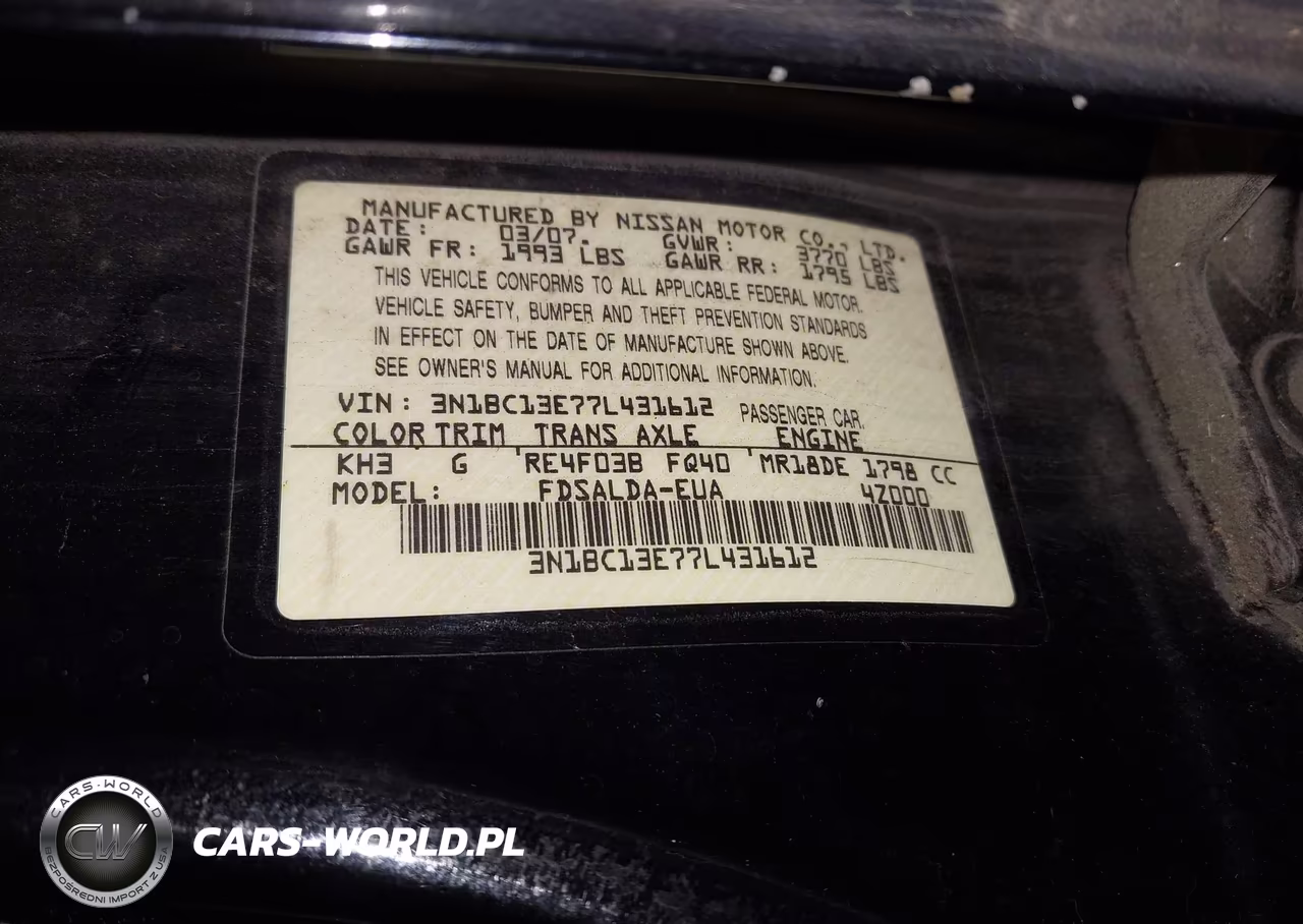 2007 Nissan Versa 1.8S VIN:3N1BC13E77L431612 - 9