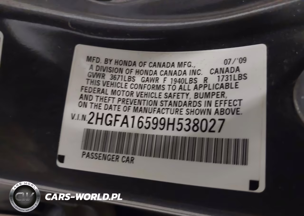 2009 Honda Civic Lx VIN:2HGFA16599H538027 - 9