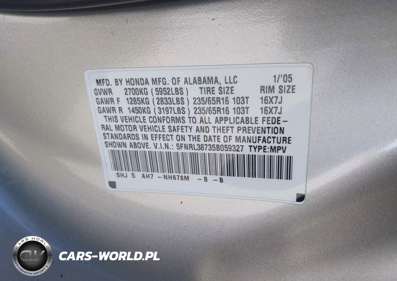 2005 Honda Odyssey Ex-L VIN:5FNRL38735B059327 - 9