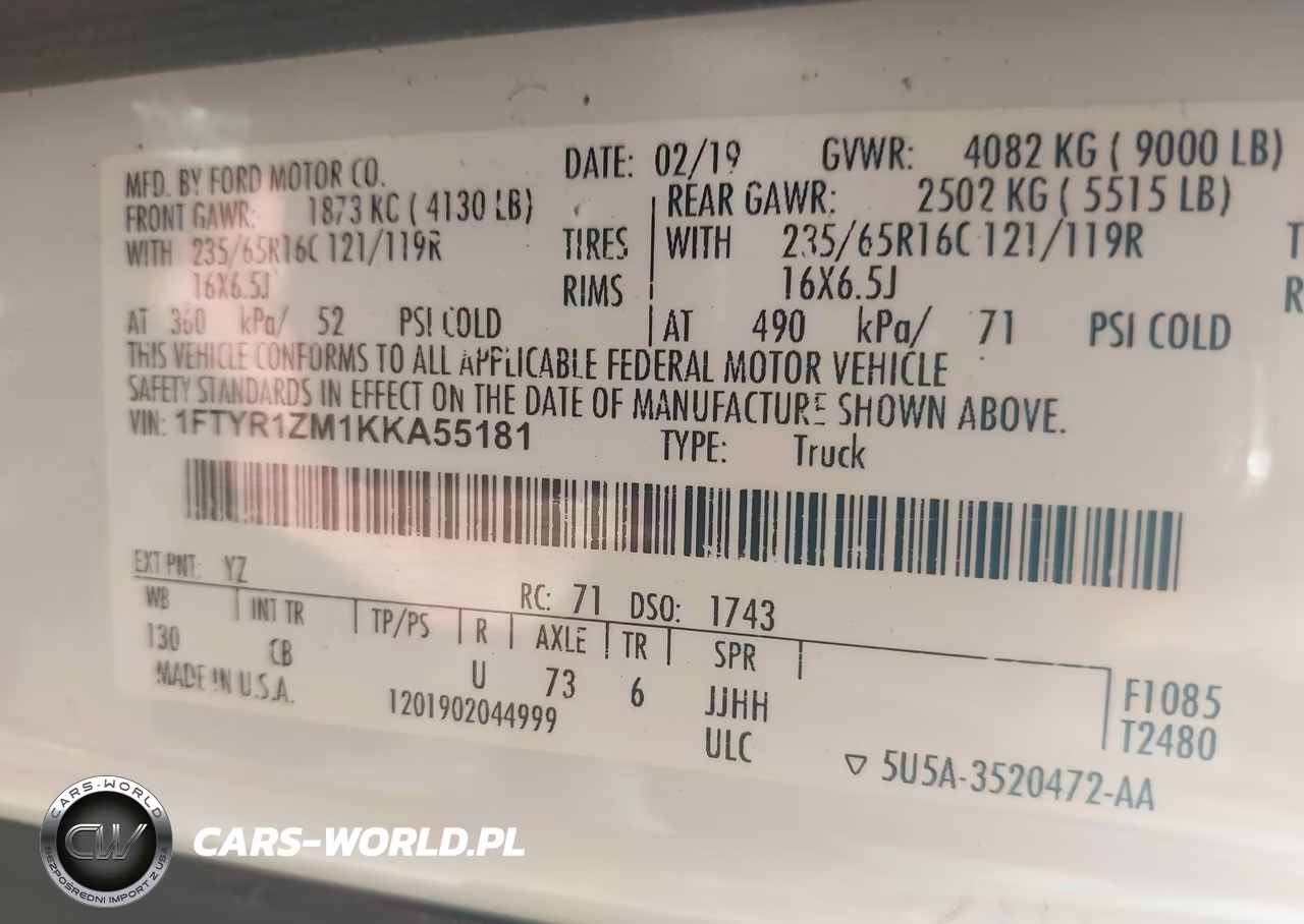 2019 Ford Transit-250 VIN:1FTYR1ZM1KKA55181 - 9