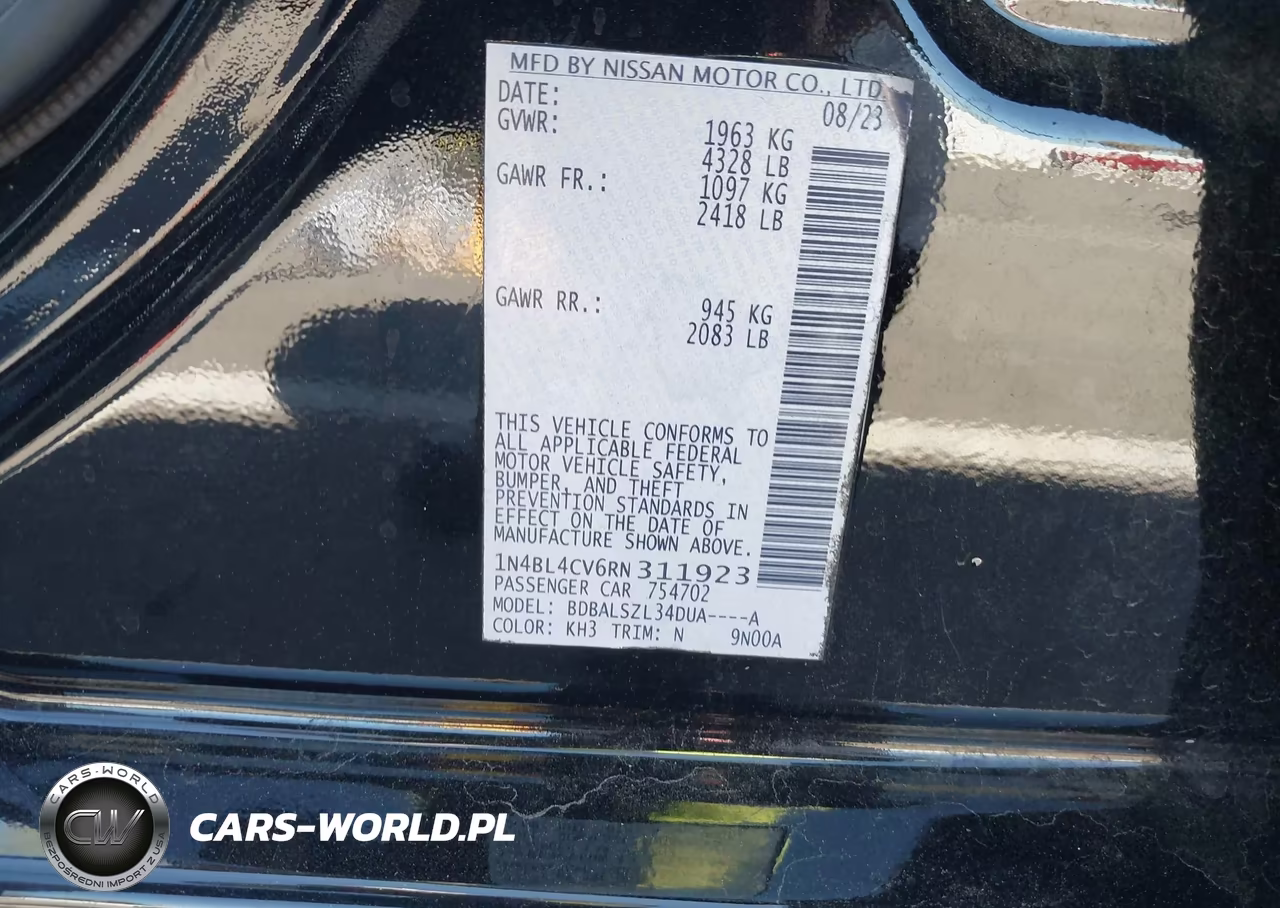 2024 Nissan Altima Sr Fwd VIN:1N4BL4CV6RN311923 - 9