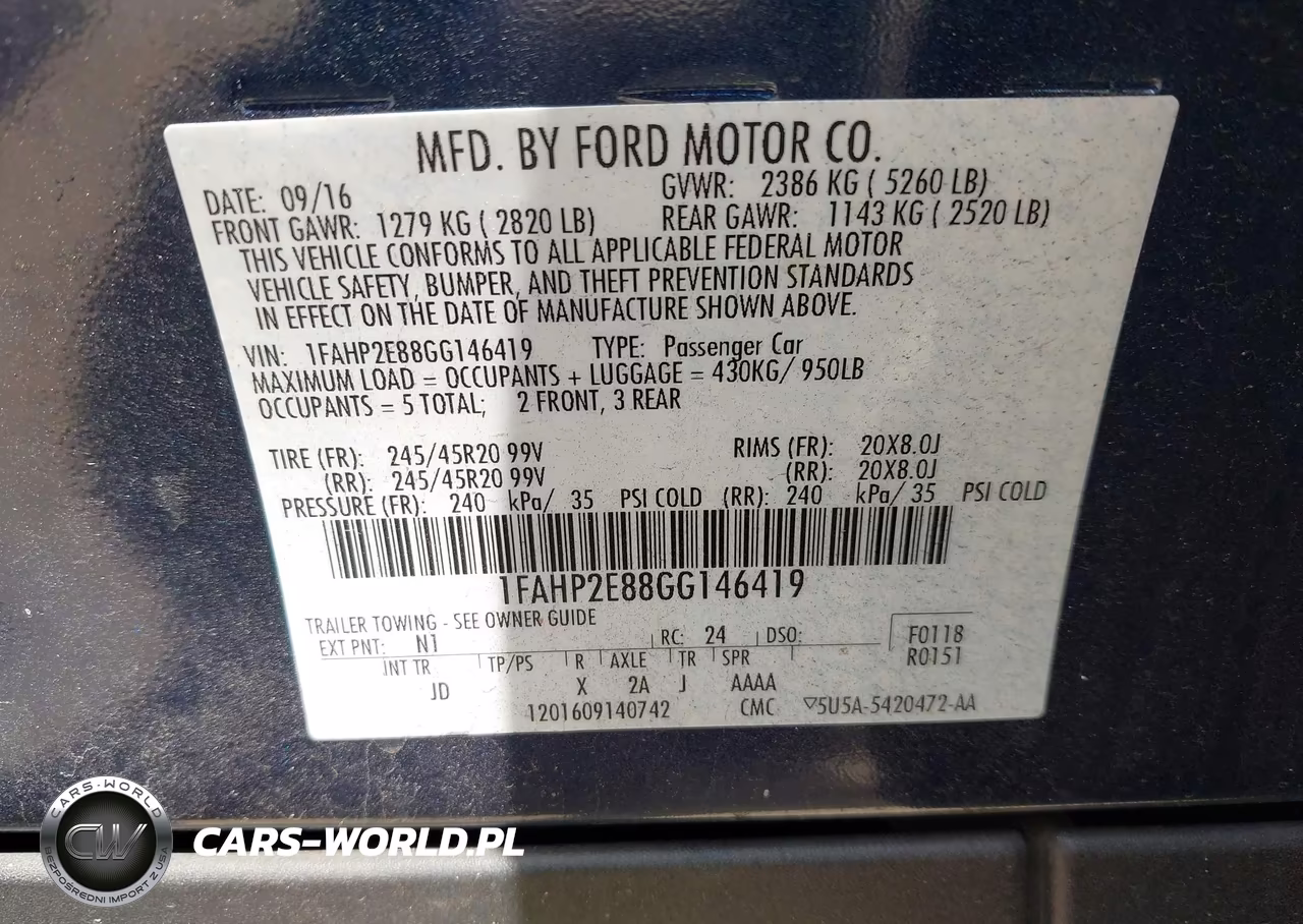 2016 Ford Taurus Sel VIN:1FAHP2E88GG146419 - 9