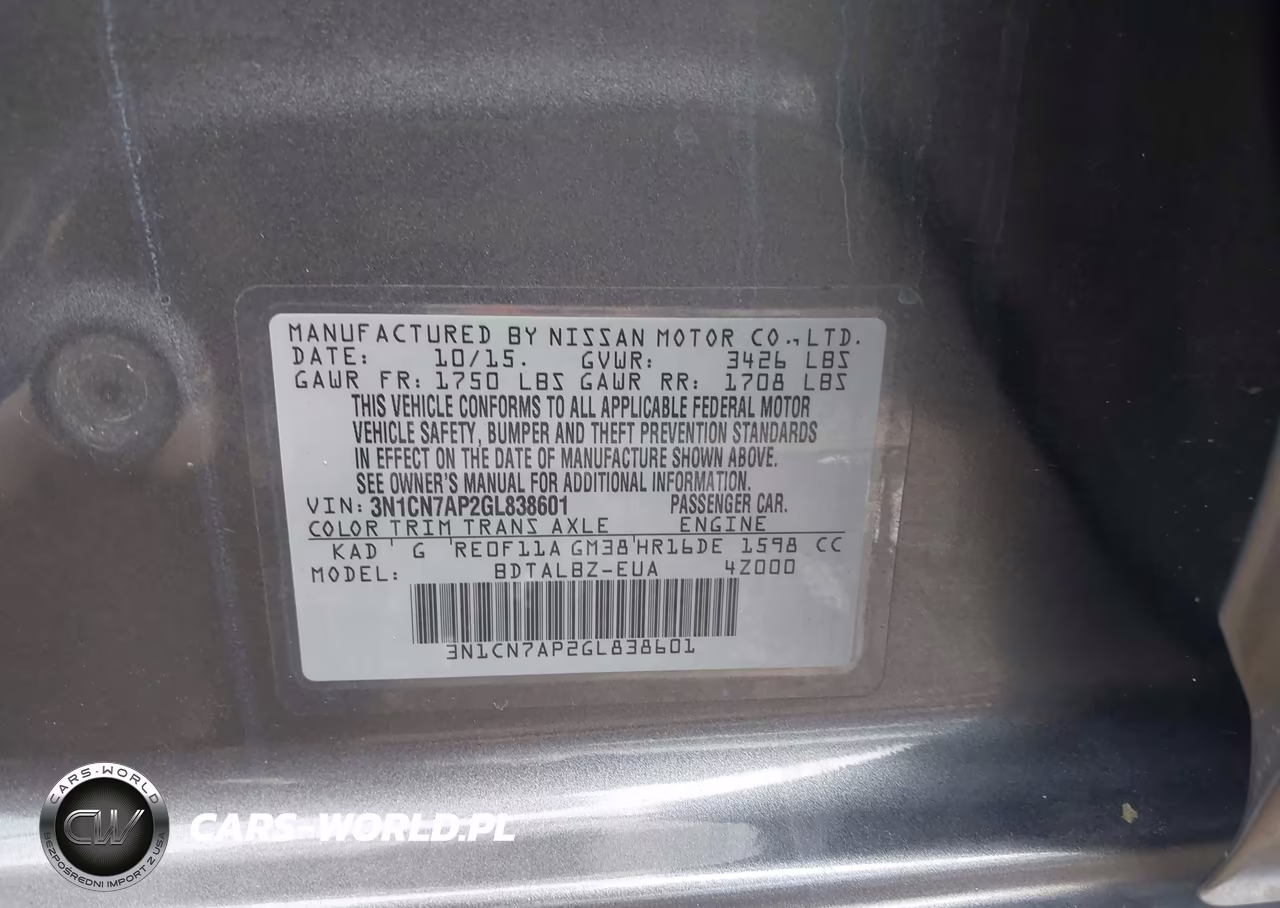 2016 Nissan Versa 1.6 Sv VIN:3N1CN7AP2GL838601 - 9