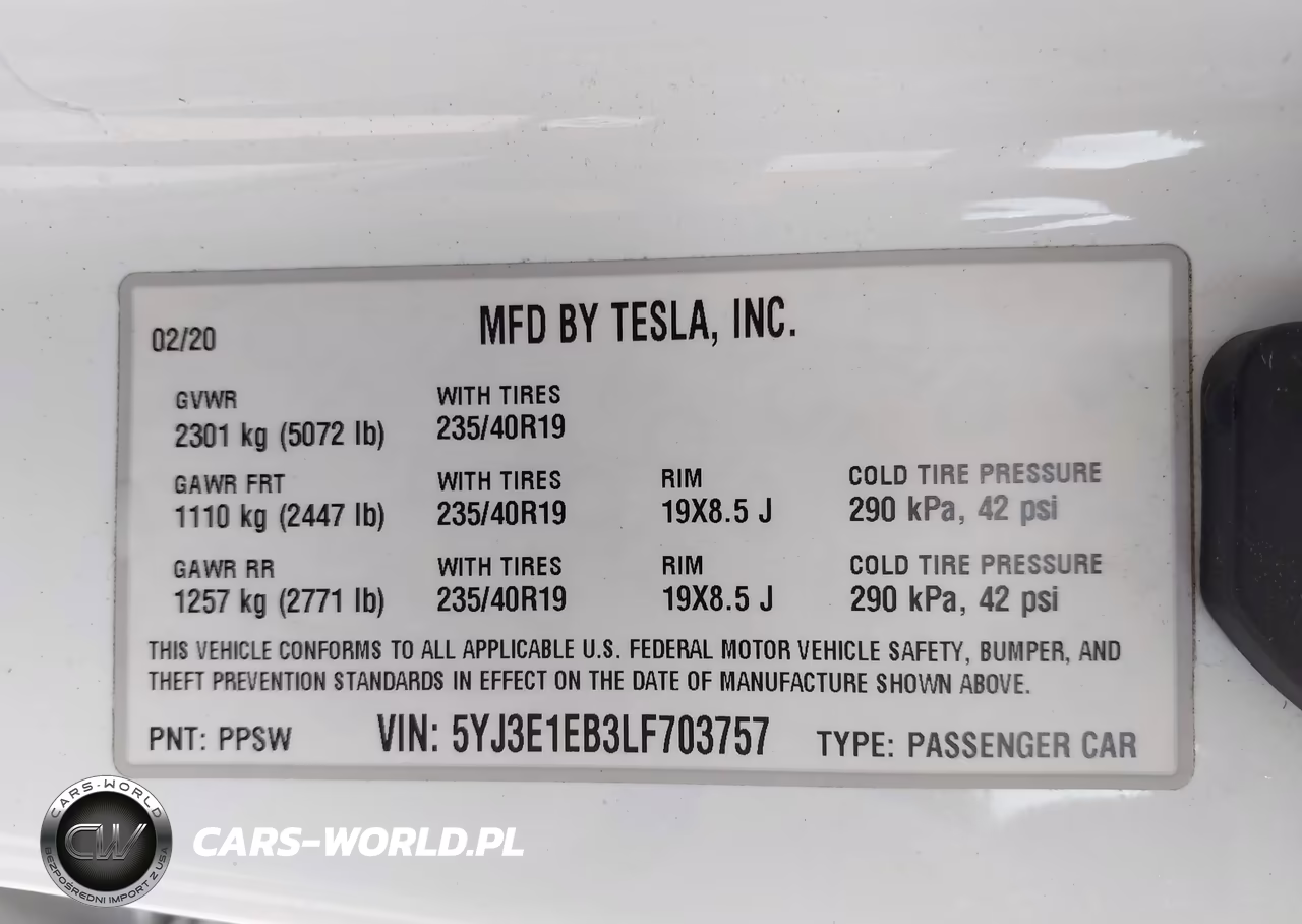 2020 Tesla Model 3 Long Range Dual Motor All-Wheel Drive VIN:5YJ3E1EB3LF703757 - 9