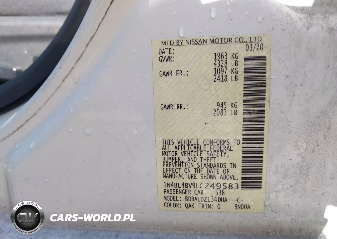 2020 Nissan Altima S Fwd VIN:1N4BL4BV9LC249583 - 9