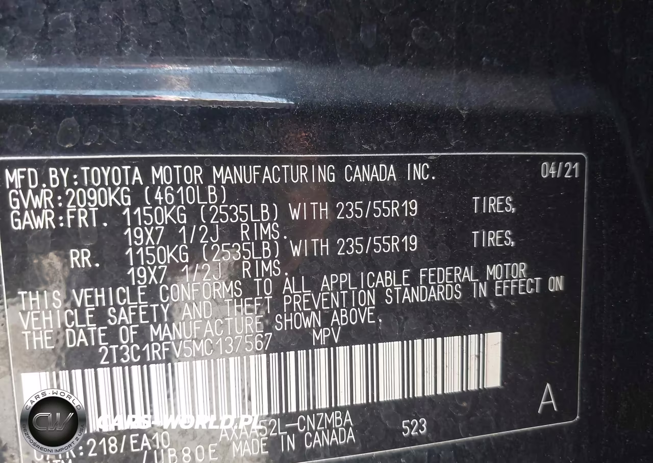 2021 Toyota Rav4 Xle Premium VIN:2T3C1RFV5MC137567 - 9