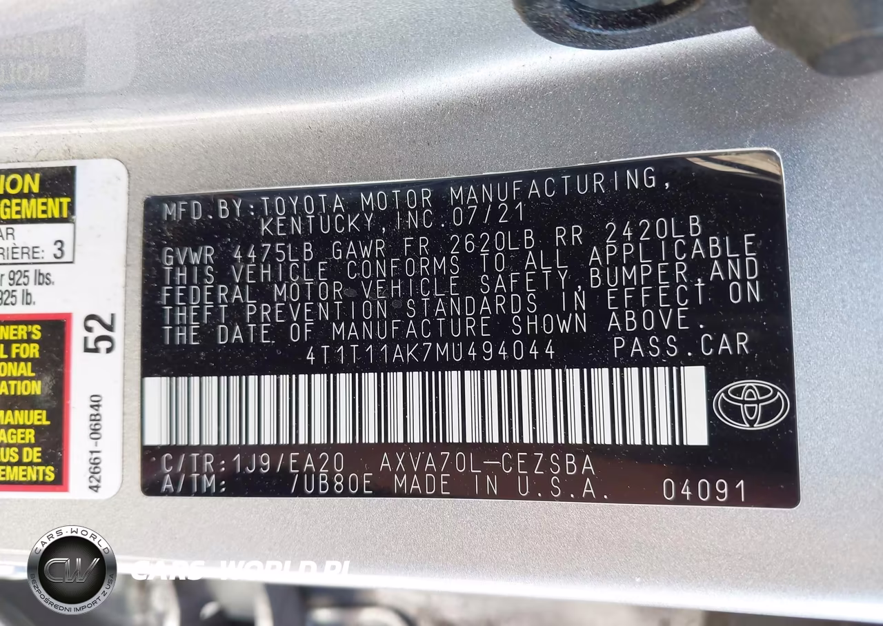 2021 Toyota Camry Se VIN:4T1T11AK7MU494044 - 9