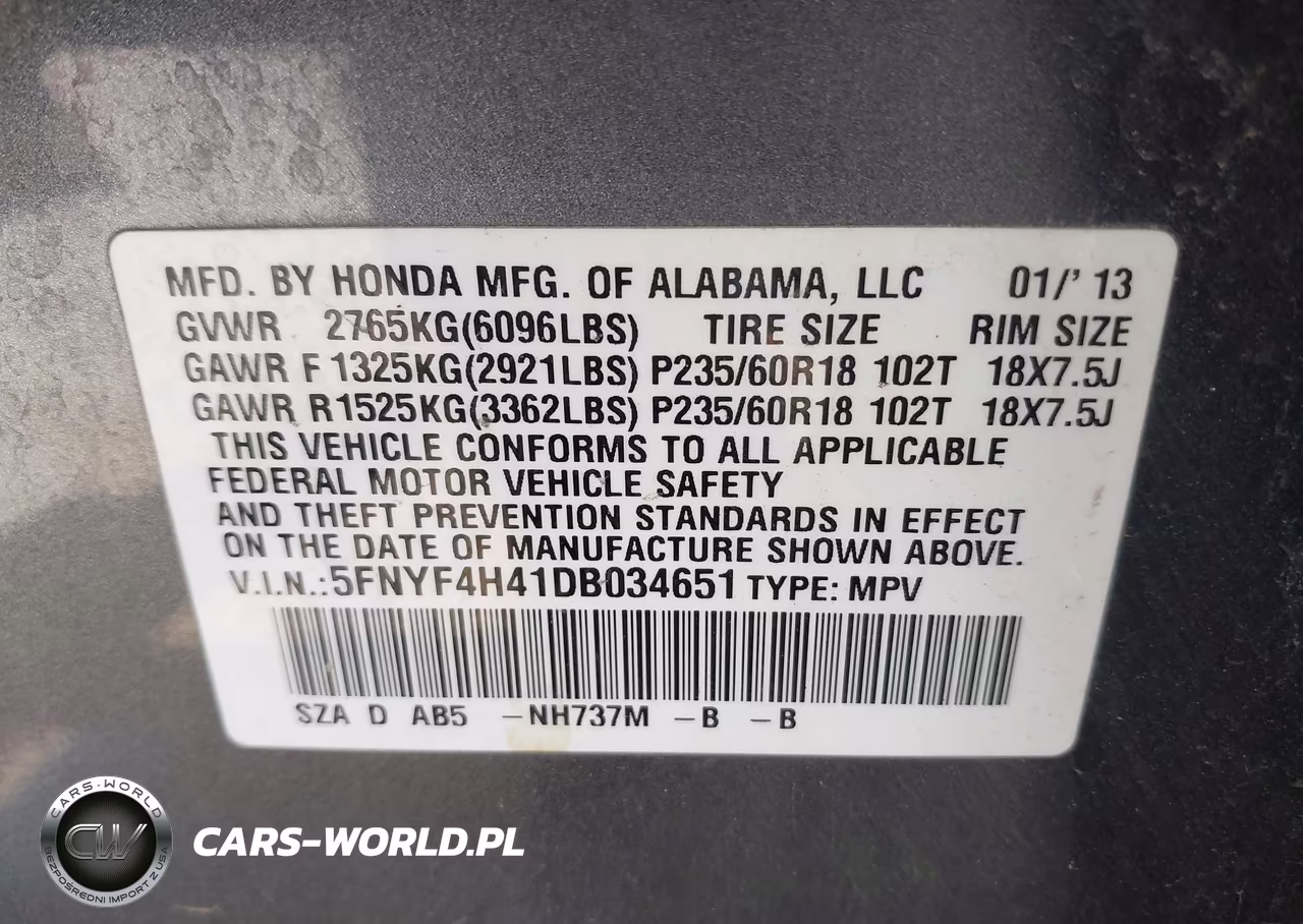2013 Honda Pilot Ex VIN:5FNYF4H41DB034651 - 9