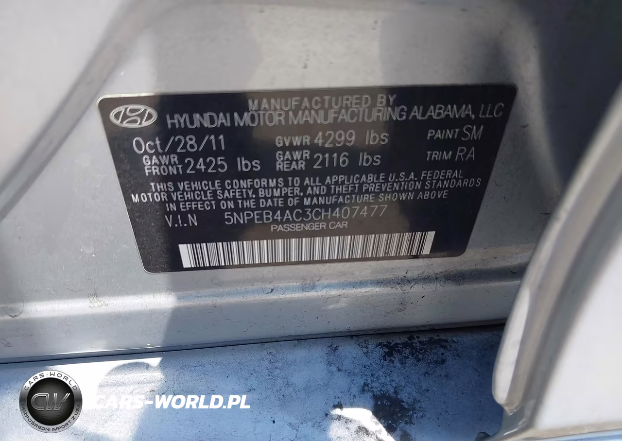 2012 Hyundai Sonata Gls VIN:5NPEB4AC3CH407477 - 9