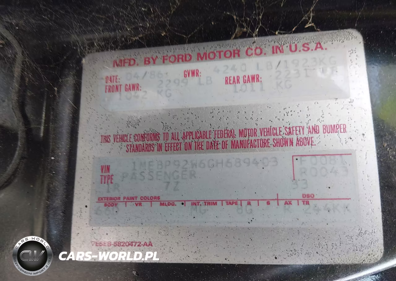 1986 Mercury Cougar VIN:1MEBP92W6GH689403 - 9