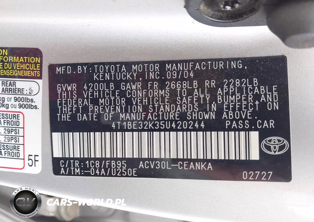 2005 Toyota Camry Le VIN:4T1BE32K35U420244 - 9
