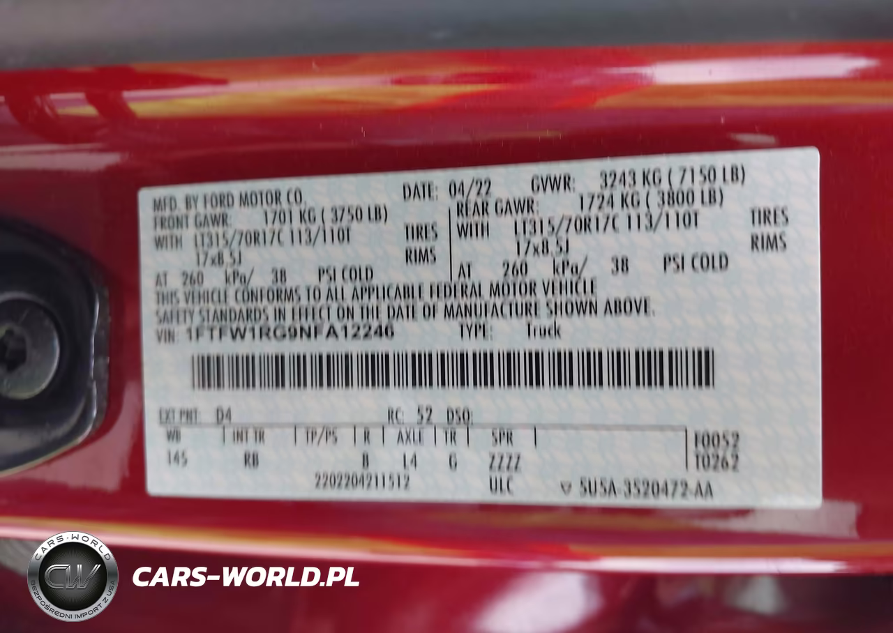 2022 Ford F-150 Raptor VIN:1FTFW1RG9NFA12246 - 9