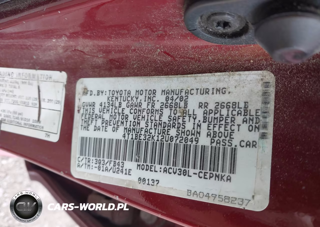 2002 Toyota Camry Le VIN:4T1BE32K12U072049 - 9