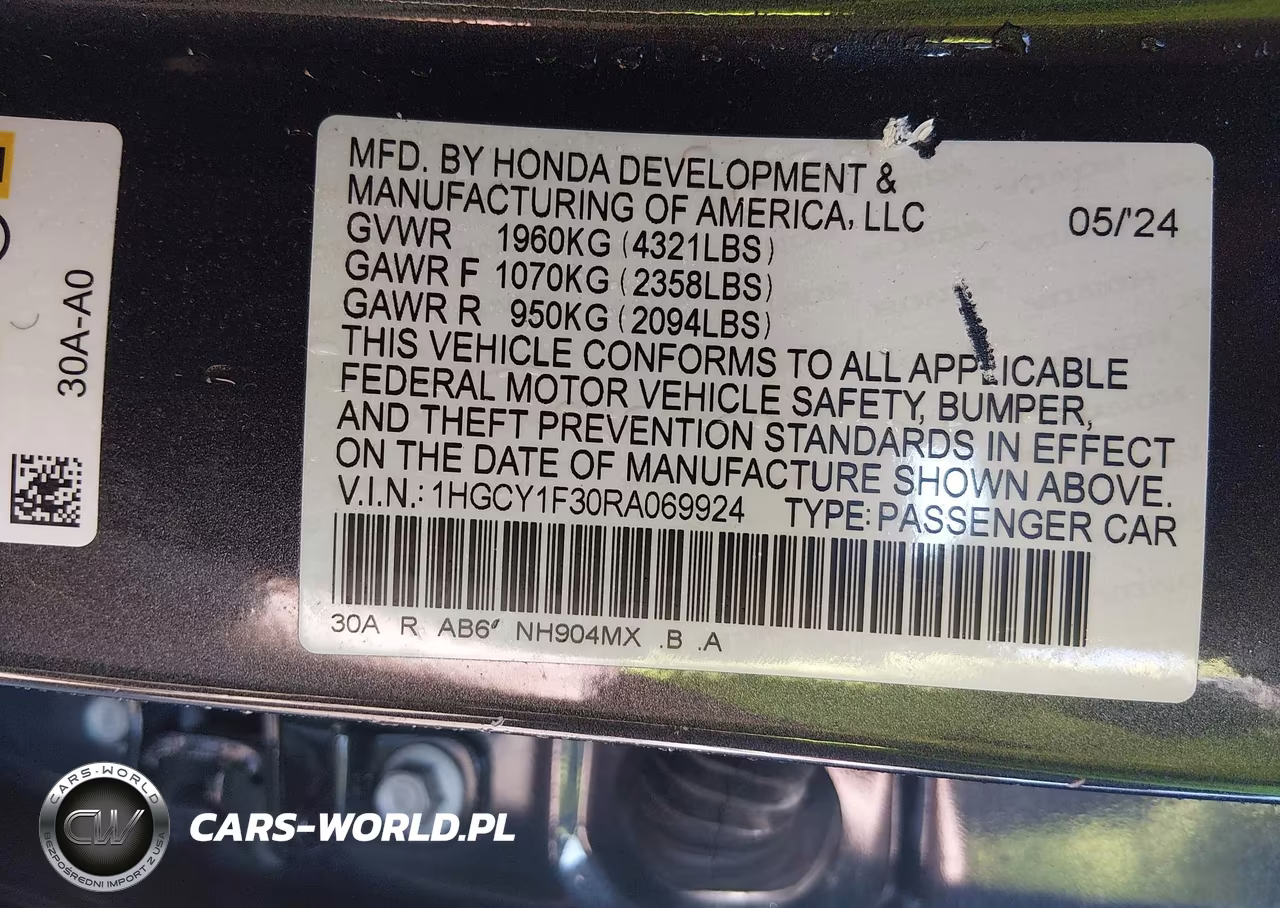2024 Honda Accord Ex VIN:1HGCY1F30RA069924 - 9