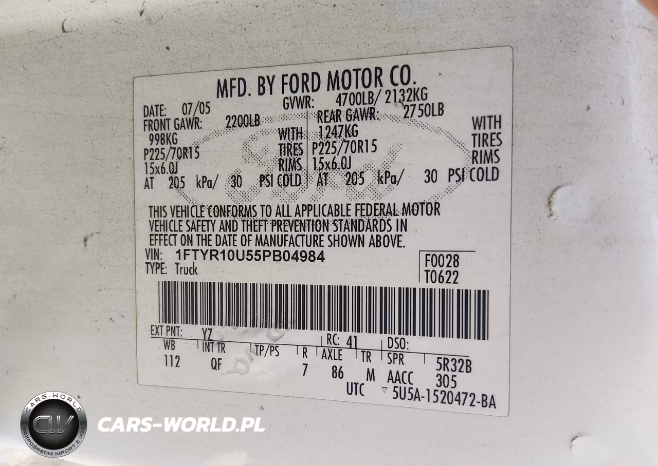 2005 Ford Ranger Edge-Stx-Xl-Xls-Xlt VIN:1FTYR10U55PB04984 - 9
