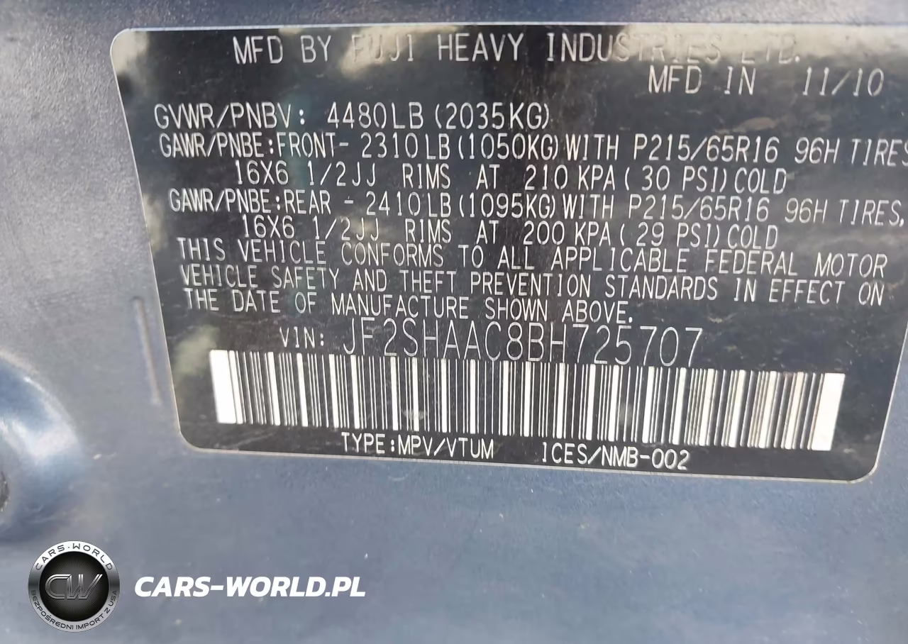 2011 Subaru Forester 2.5X VIN:JF2SHAAC8BH725707 - 9