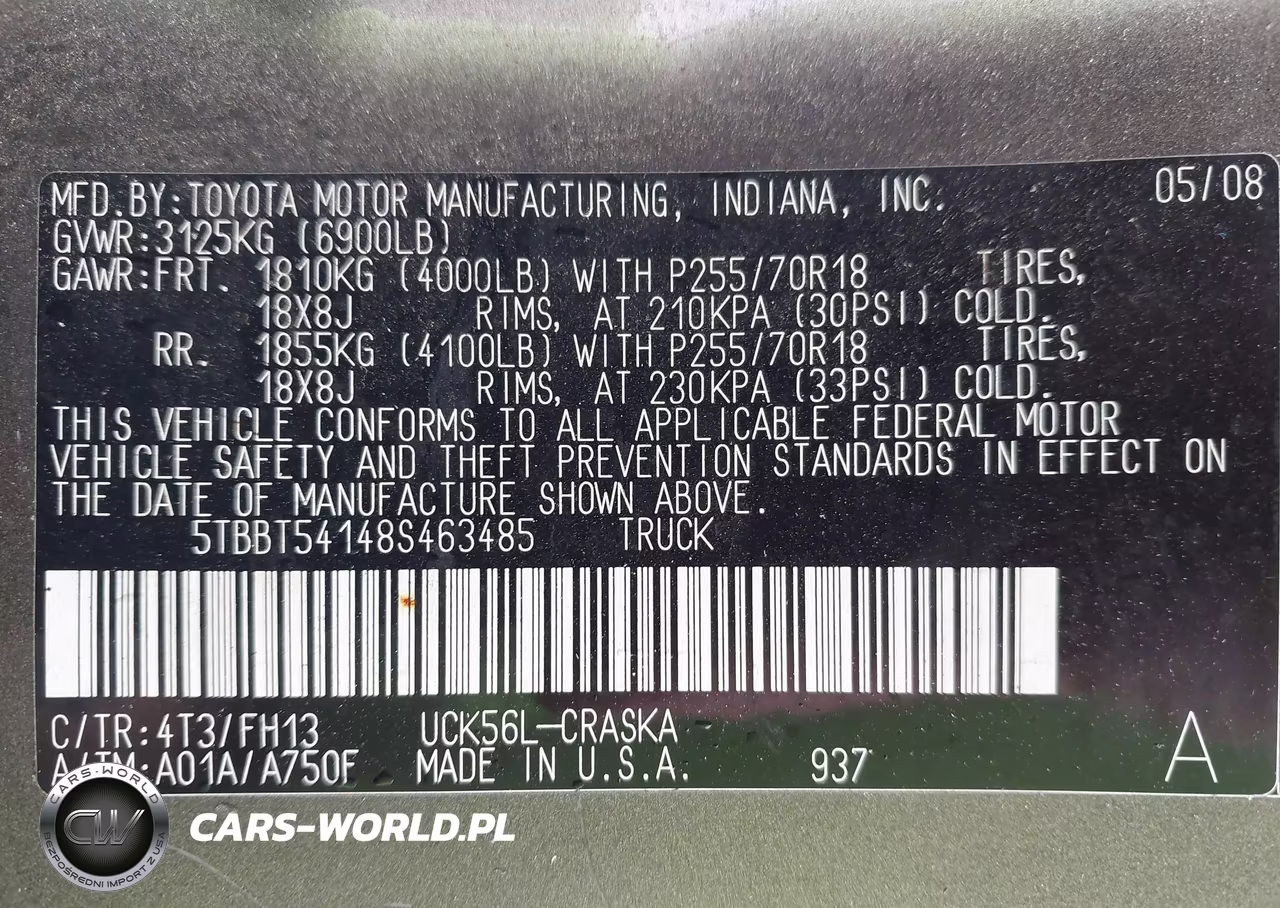 2008 Toyota Tundra Base 4.7L V8 VIN:5TBBT54148S463485 - 9