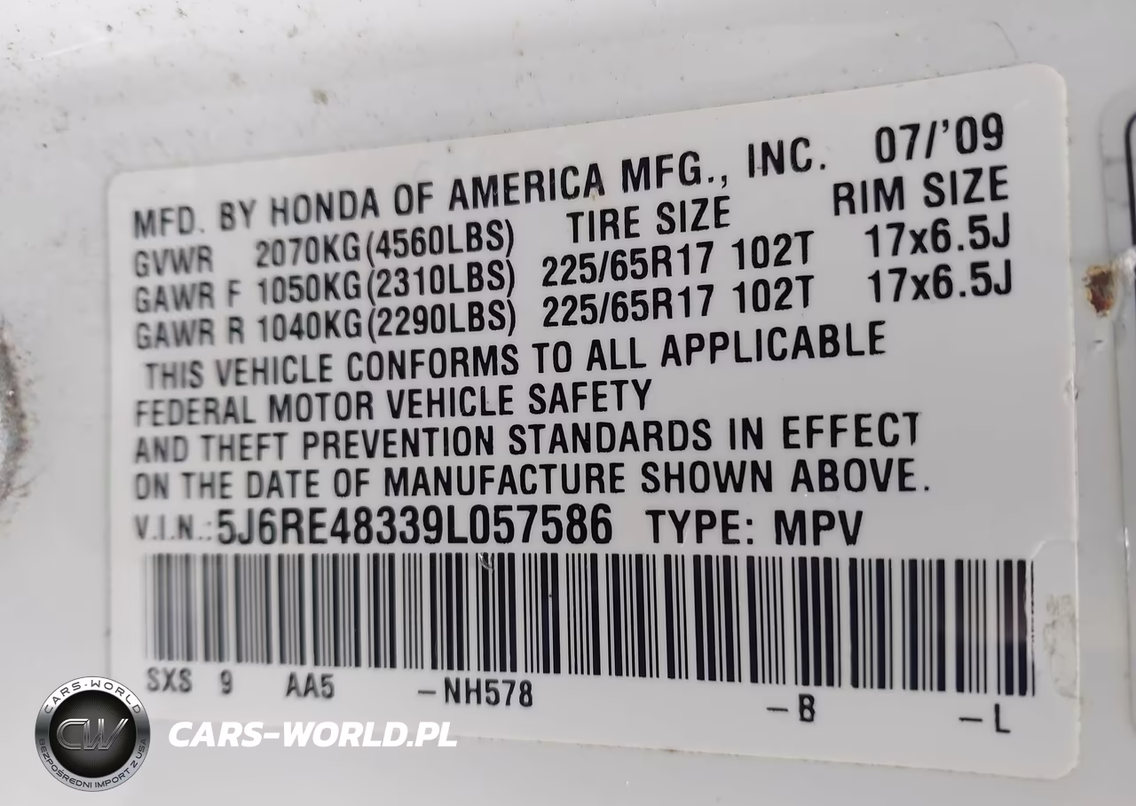 2009 Honda Cr-V Lx VIN:5J6RE48339L057586 - 9