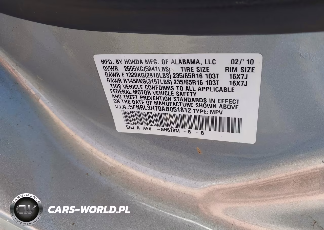 2010 Honda Odyssey Ex-L VIN:5FNRL3H70AB051812 - 9