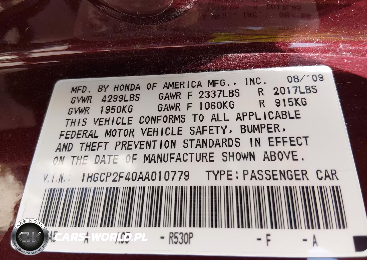 2010 Honda Accord 2.4 Lx-P VIN:1HGCP2F40AA010779 - 9