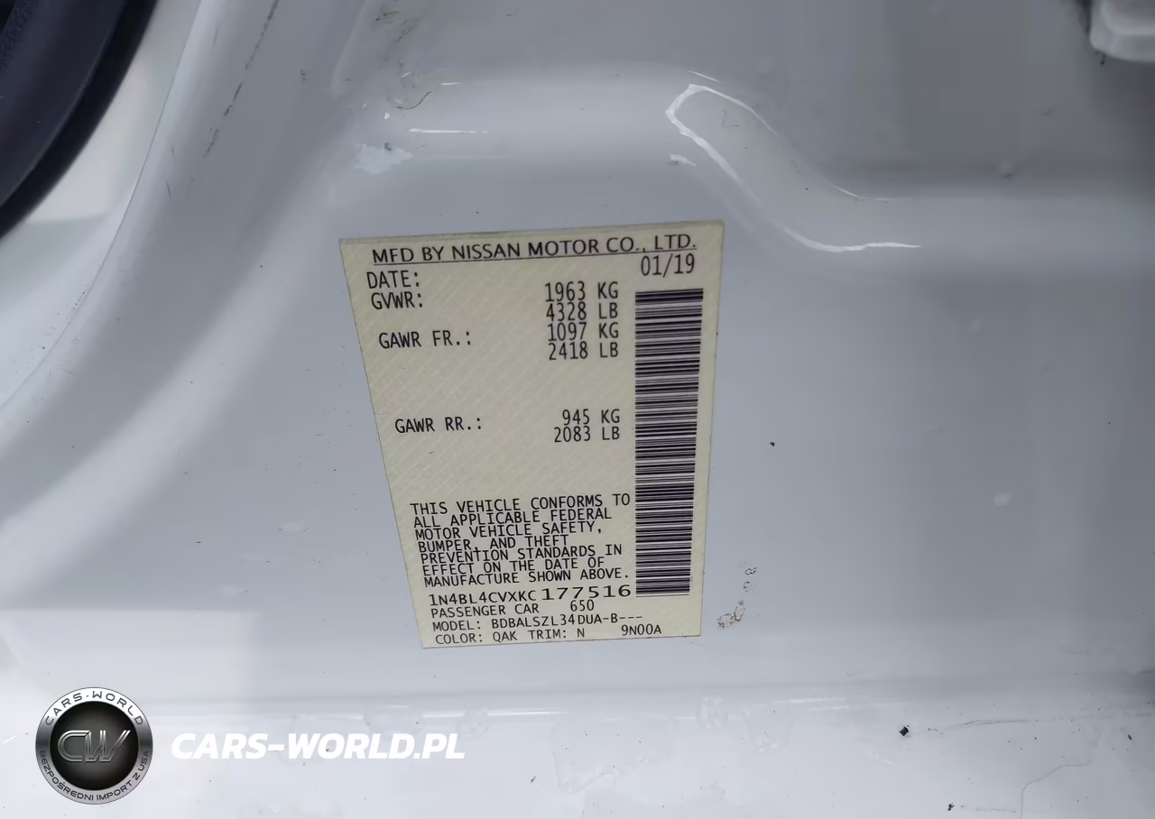 2019 Nissan Altima 2.5 Sr VIN:1N4BL4CVXKC177516 - 9