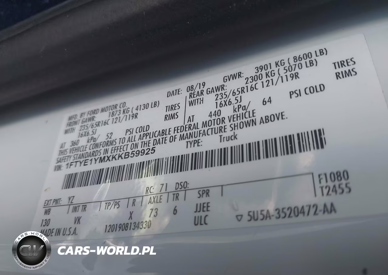 2019 Ford Transit-150 VIN:1FTYE1YMXKKB59925 - 9