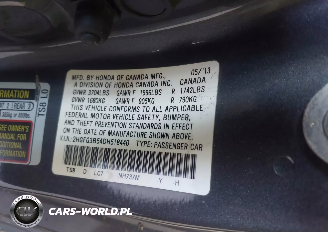 2013 Honda Civic Lx VIN:2HGFG3B54DH518440 - 9